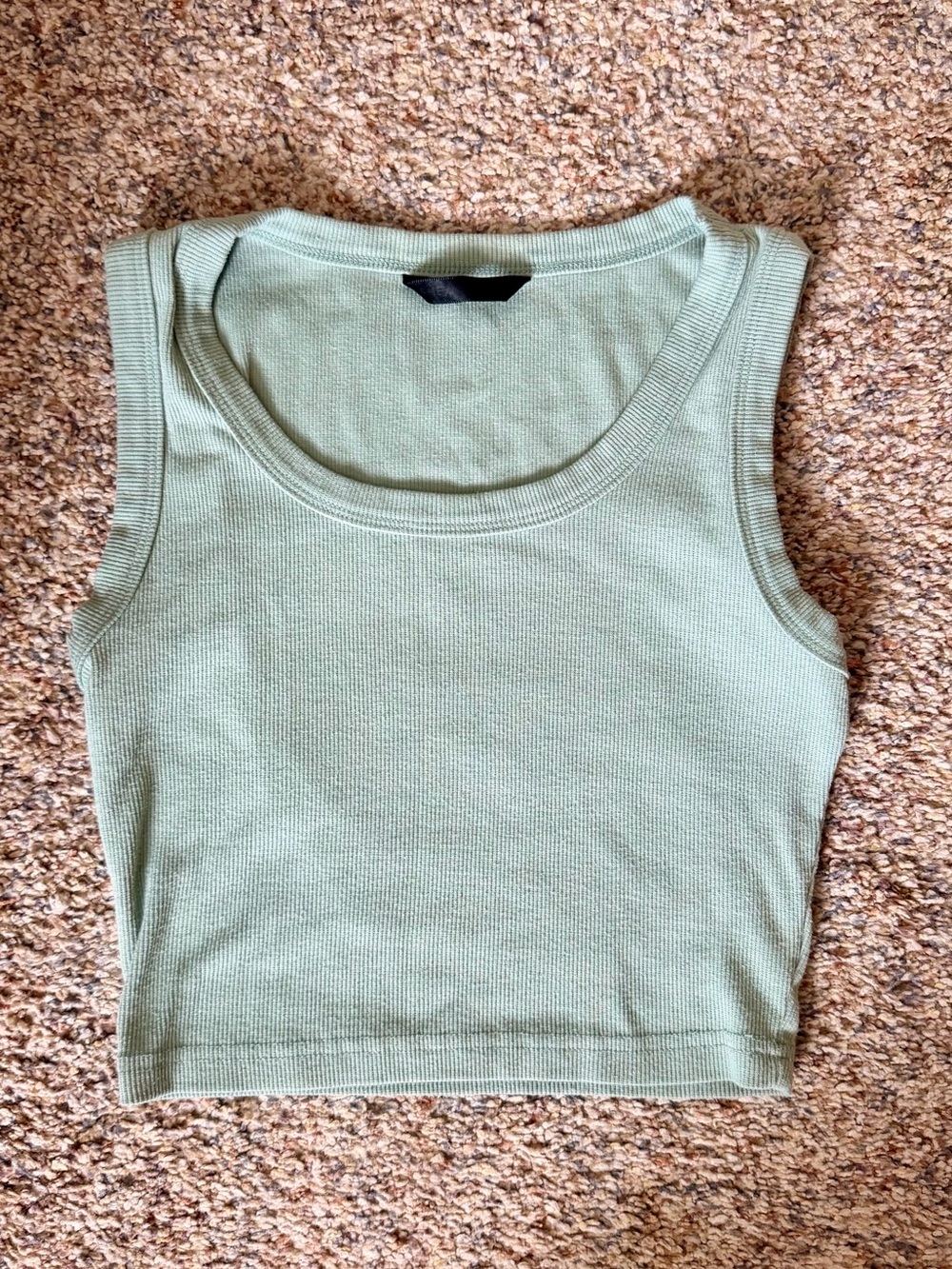 Ribbed Scoop Neck Sleeveless Crop Top - Sage Green